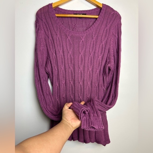 Y2K ALEX MARIE Cable Knit Babydoll Purple Wool Size Xl V-Neck Old money VTG - Picture 3 of 9